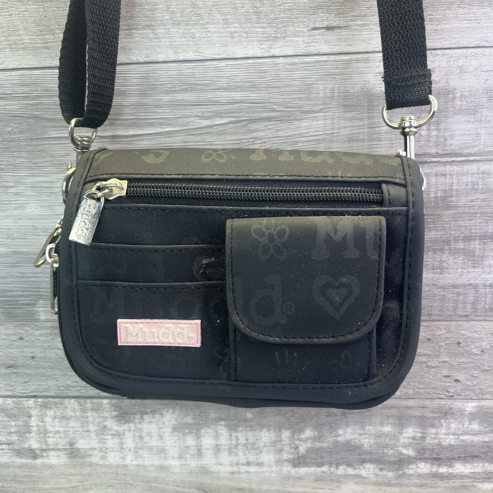 Mudd Vintage Y2K 90s Black Mini Crossbody Cosmetic Organizer Purse Bag Wallet